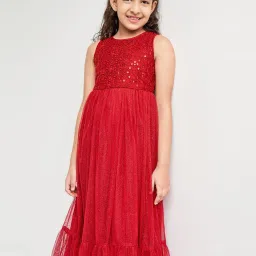 Global Desi Girl Kids Red Sequence Gown image 3