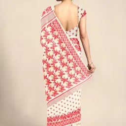 Kalakari India White & Red Cotton Silk Woven Saree With Unstitched Blouse image 2