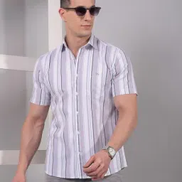 Crimsoune Club Purple Cotton Slim Fit Stripes Casual Shirt-picture-40