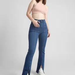 Only Dark Blue Cotton  High Rise Jeans-image-6