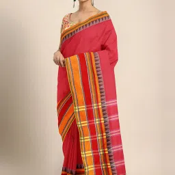 Kalakari India Red Cotton Woven Saree With Unstitched Blouse image 1