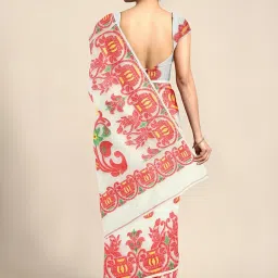 Kalakari India White & Red Cotton Woven Saree With Unstitched Blouse image 2