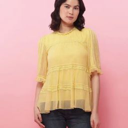 Label Ritu Kumar Yellow Slim Fit Top-picture-0