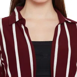 Hypernation Maroon Cotton Striped Shrug image 5