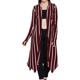 Hypernation Maroon Cotton Striped Shrug image 1