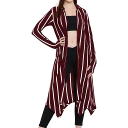 Hypernation Maroon Cotton Striped Shrug image 4