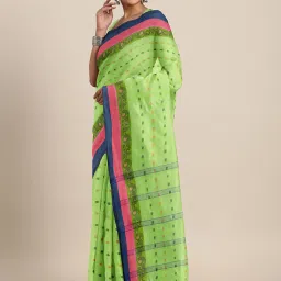 Kalakari India Green Cotton Woven Saree With Unstitched Blouse image 1