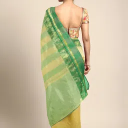 Kalakari India Green & Yellow Cotton Woven Saree With Unstitched Blouse image 2