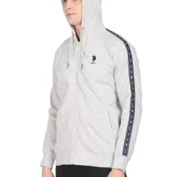 U.S. Polo Assn. Light Grey Cotton Regular Fit Striped Hooded Sweatshirt image 3
