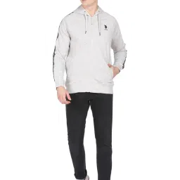 U.S. Polo Assn. Light Grey Cotton Regular Fit Striped Hooded Sweatshirt image 5