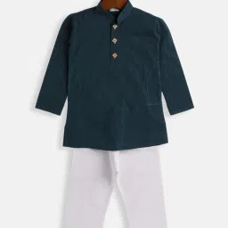 VASTRAMAY SISHU Blue & White Cotton Self Kurta Set image 1