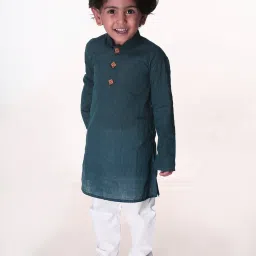 VASTRAMAY SISHU Blue & White Cotton Self Kurta Set image 5