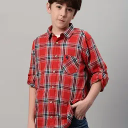 Cantabil Boys Orange Checks Full Sleeves Shirt-image-82