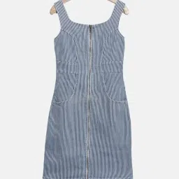 Kryptic Kids Blue Cotton Striped Dress image 1