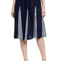 PATRORNA Navy Printed Midi Skirt-picture-14
