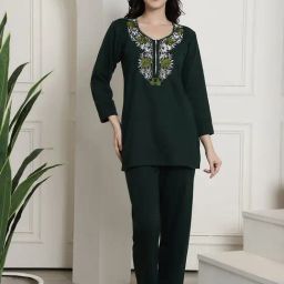 Secret Wish Green Embroidered Top With Lounge Pants-picture-19