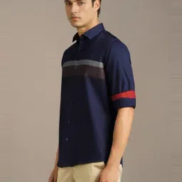Louis Philippe Navy Cotton Slim Fit Color Block Shirt image 4