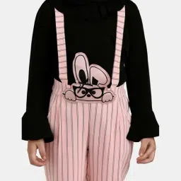 Peppermint Kids Peach & Black Striped Full Sleeves Jumpsuit image 5