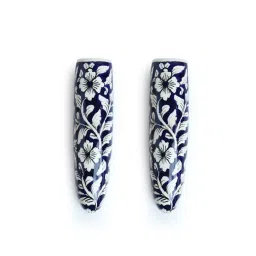 ExclusiveLane 'Shades of a Leaf' Navy Ceramic Wall Planter Pot - Set of 2 image 2