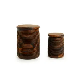ExclusiveLane Brown Sheesham Wood Jar with Lid- Set of 2 (800 ML) image 2