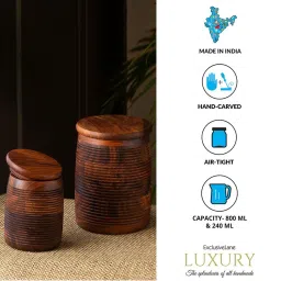 ExclusiveLane Brown Sheesham Wood Jar with Lid- Set of 2 (800 ML) image 5