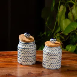 ExclusiveLane Hand-painted Airtight Microwave Safe Ceramic Multi-Utility Storage Jars (470 ml) image 1