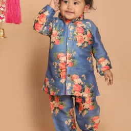 VASTRAMAY SISHU Blue & Pink Cotton Floral Print Kurta Set image 3