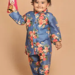 VASTRAMAY SISHU Blue & Pink Cotton Floral Print Kurta Set image 4