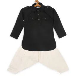 VASTRAMAY SISHU Black & White Cotton Relaxed Fit Kurta Set image 1