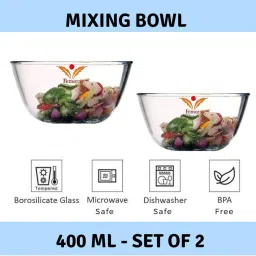 Femora Borosilicate Glass Microwave Safe Mixing Bowls (400 ml) - Set of 2 image 1