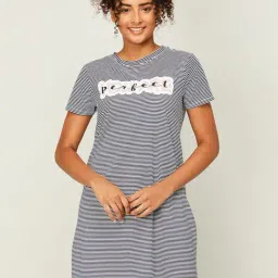 Ginger by Lifestyle Navy & White Cotton Printed Sleep Tees-image-9