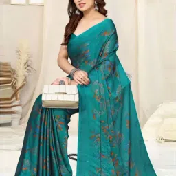 MIRCHI FASHION Turquoise Floral Print Saree With Unstitched Blouse-picture-38