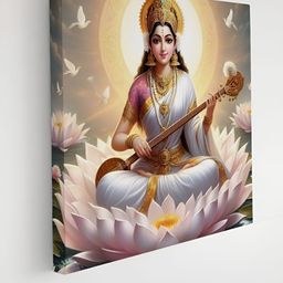 Myntra Elegant Homes White & Pink Maa Saraswati Religious Canvas Wall Art-picture-29