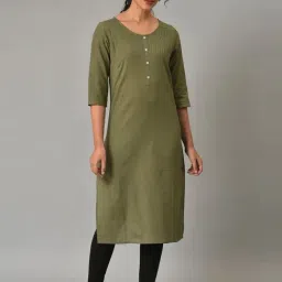 Aurelia Women Green Solid Cotton Blend Kurta-picture-13