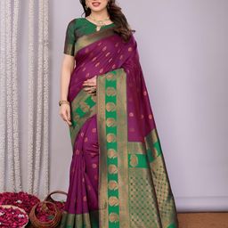 Vastravatika Paisley Woven Design Zari Kanjeevaram Saree With Blouse Piece-picture-41