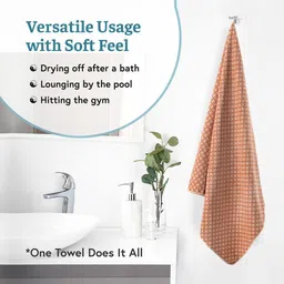 Myntra Elegant Homes Gold-Toned & White Printed Microfiber 270 GSM Bath Towel image 3