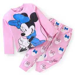 Babyhug Disney Cotton Knit Full Sleeves Night Suit With Minnie Mouse Print - Pink-picture-21