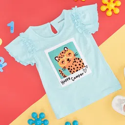 Pantaloons Baby Half Frill Sleeves Cartoon Print Tee - Blue-image-7