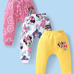 Babyhug Disney Interlock Knit Full Length Diaper Leggings With Minnie Mouse Graphics Pack Of 3 - Pink Yellow & White-picture-27