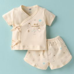 Zero Sinker Knit Half Sleeves Shorts Night Suit With All Aboard Text Print - Offwhite-picture-37