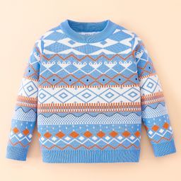 Mark & Mia Viscose Full Sleeves Pullover Sweater with Fair Isle Design - Light Blue-picture-7