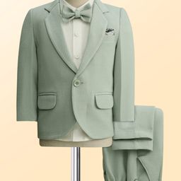 Robo Fry Cotton Woven Full Sleeves Solid 3 Piece Party Suit With Bow - Mint Green-picture-25