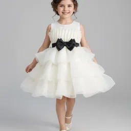 Mark & Mia Sleeveless Solid Color Party Dress with Bow Applique - Offwhite-picture-18