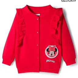 Babyhug Disney Terry Knit Full Sleeves Sweatshirt With Minnie Mouse Badge Detailing and Frill Detailing - Red-picture-17
