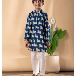READIPRINT Cotton Woven Full Sleeves Cows Printed Straight Style Kurta Pyjama Set - Blue-picture-27