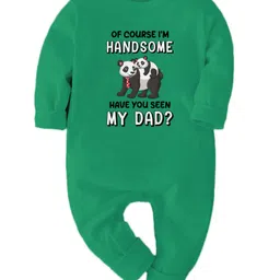 Zeezeezoo 100% Cotton Knit Family Theme Full Sleeves Of Course Im Handsome Have You Seen My Dad Text Printed Romper - Green-picture-11