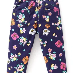 Babyhug Cotton Lycra Woven Full Length Trousers Floral Print - Navy Blue image 2