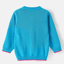 Bonfino 100% Cotton Knit Full Sleeve Front Open Sweaters with Rainbow & Unicorn Embroidery-Blue image 2