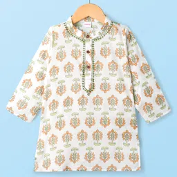 Babyhug Cotton Cambric Woven Full Sleeves Kurta Pyjama Set with Floral Print - White image 2