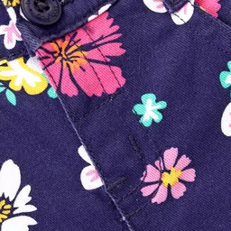 Babyhug Cotton Lycra Woven Full Length Trousers Floral Print - Navy Blue image 3